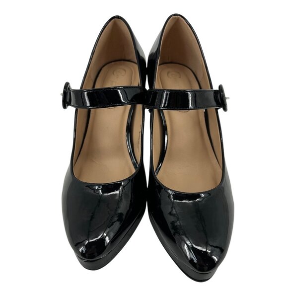 Black Patent Mary Jane Chunky Block Heels Womens 8 Platform Buckle Strap Whimsy - Picture 2 of 11